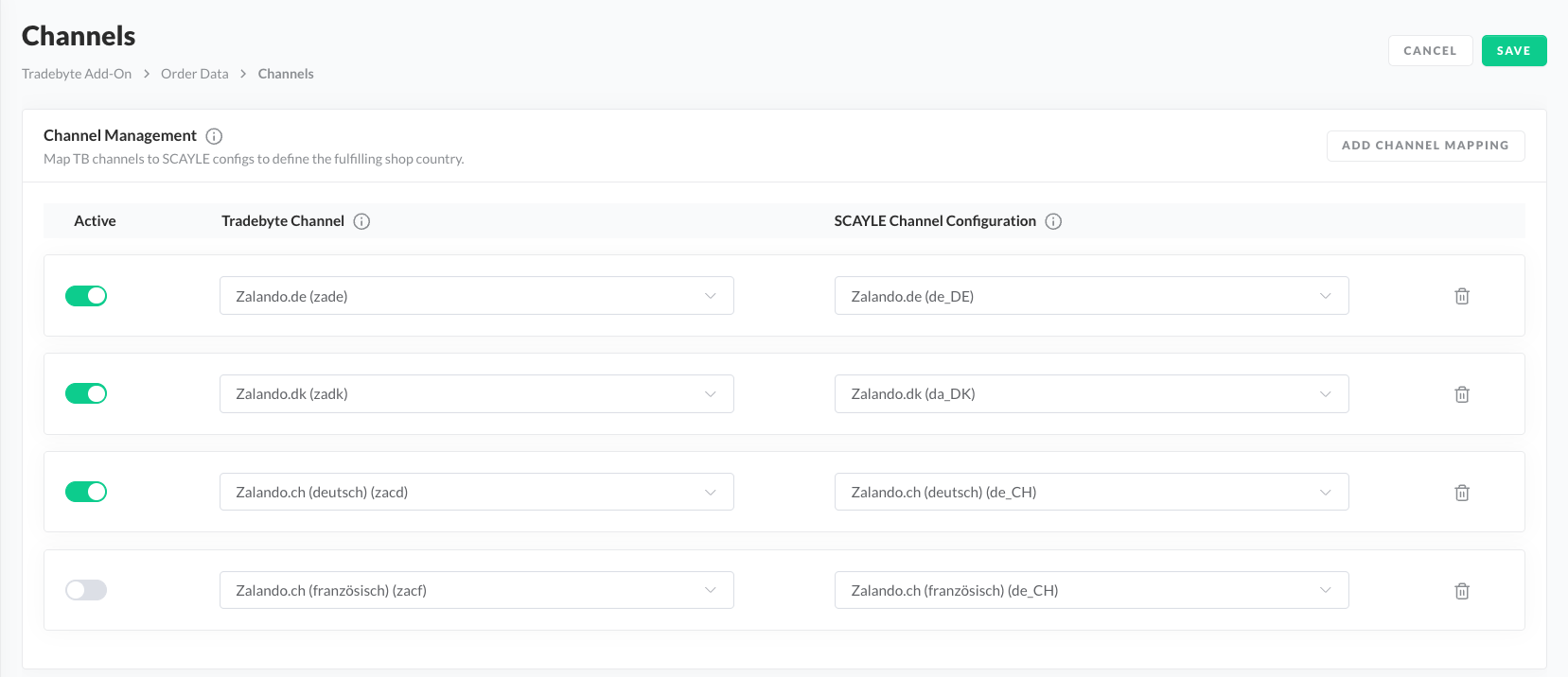 Tradebyte & SCAYLE Channels mapping