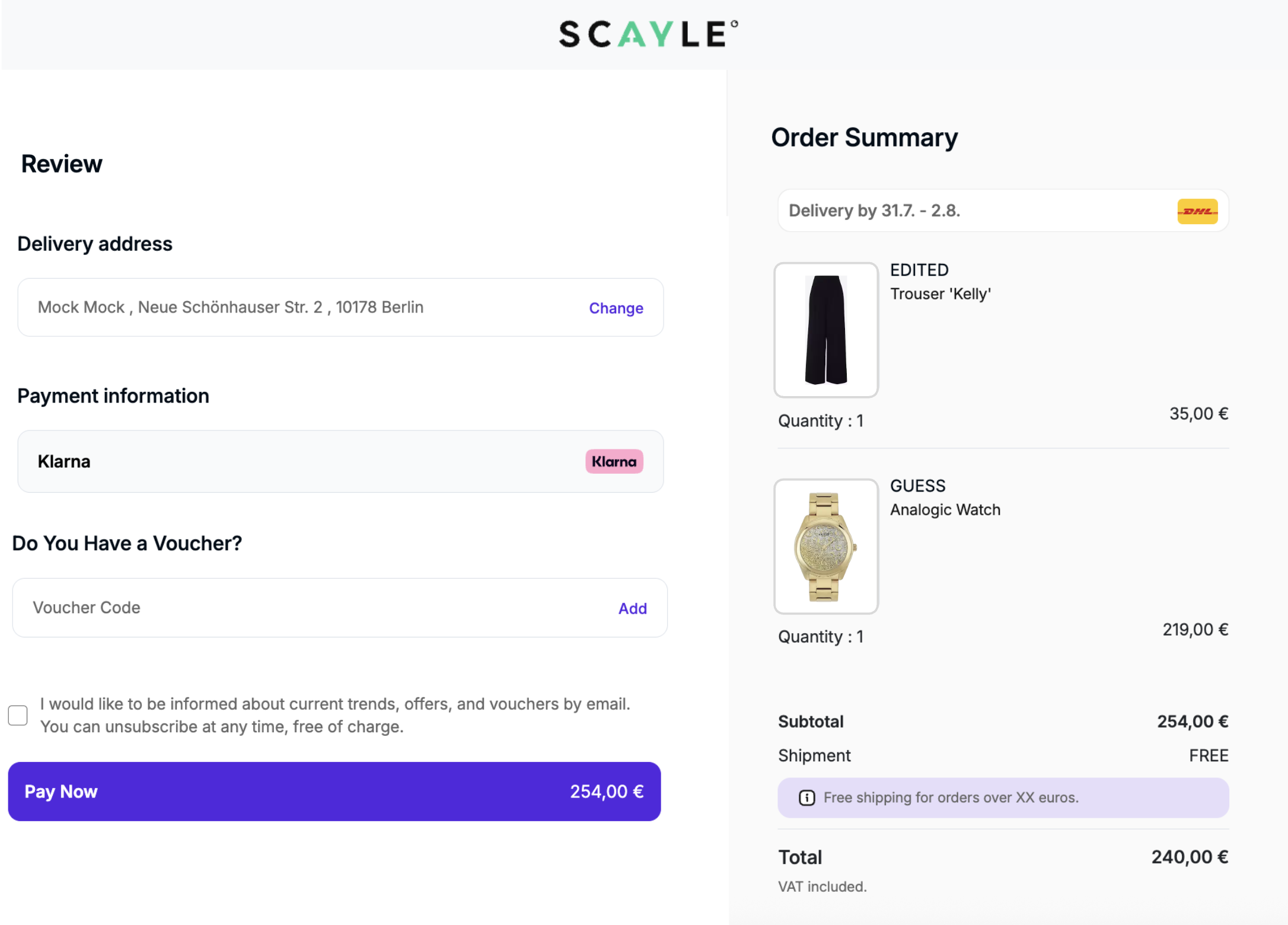 Order Review Page
